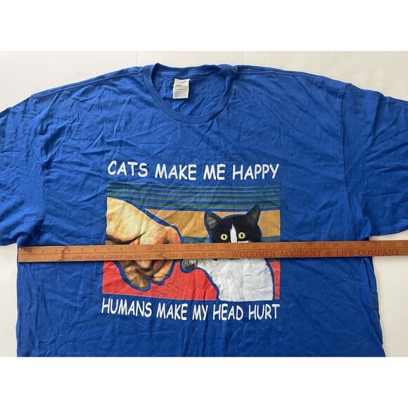 Cats Make Me Happy Humans Make‎ My Head Hurt Blue T Shirt 3XL - Picture 3 of 9